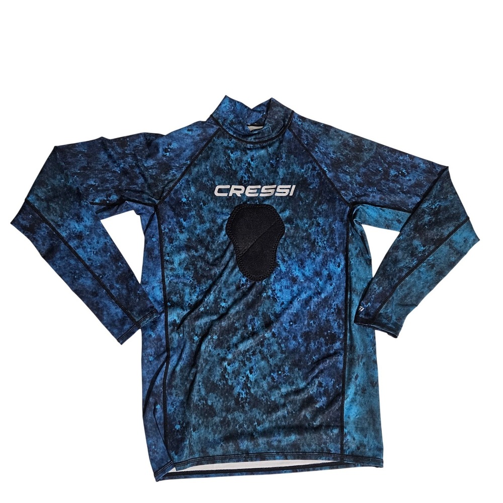 Cressi Hunter RashGuard Mens Small Blue Camo LS Spearfishing Loading Pad Top